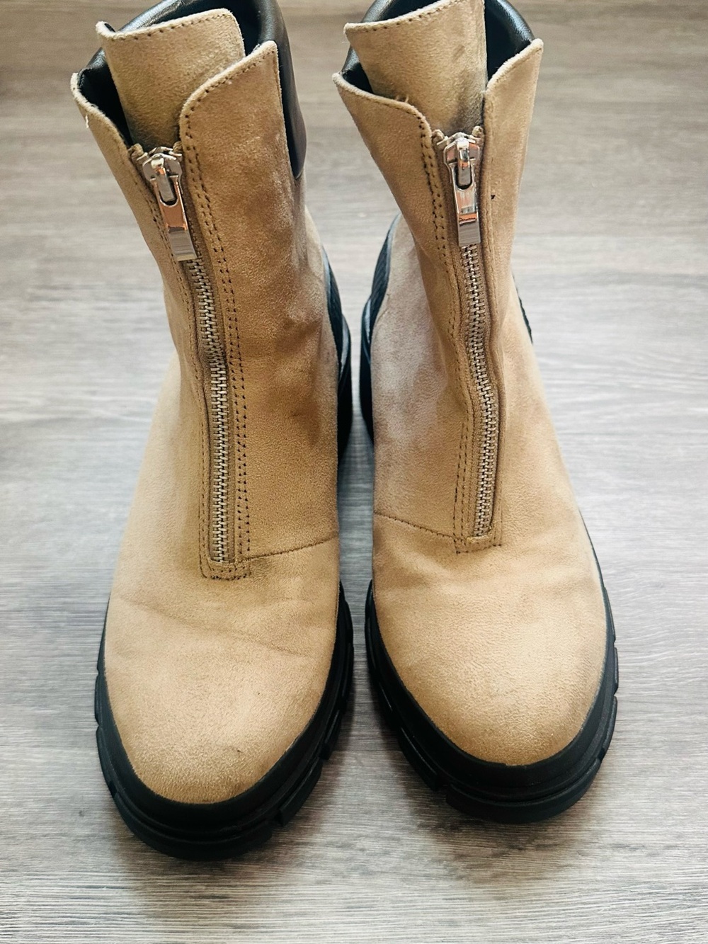 Mix No. 6 Tan Suede Front-Zip Lug Sole Ankle Booties